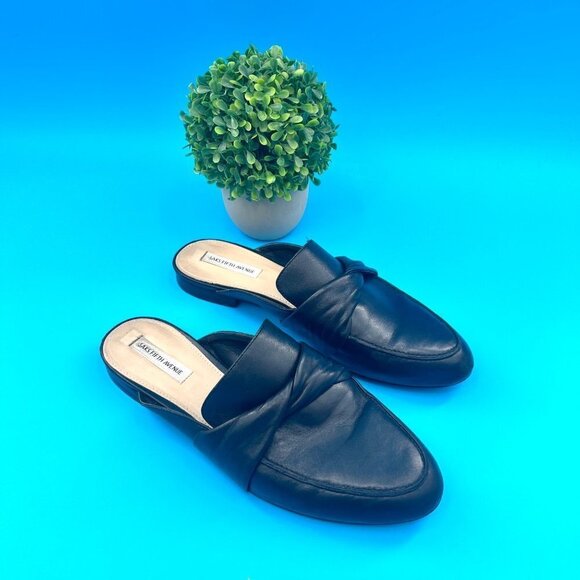 SAKS FIFTH AVENUE FABIA BLACK LEATHER MULE FLATS w/ ORIG. BOX - 10M - Picture 5 of 13